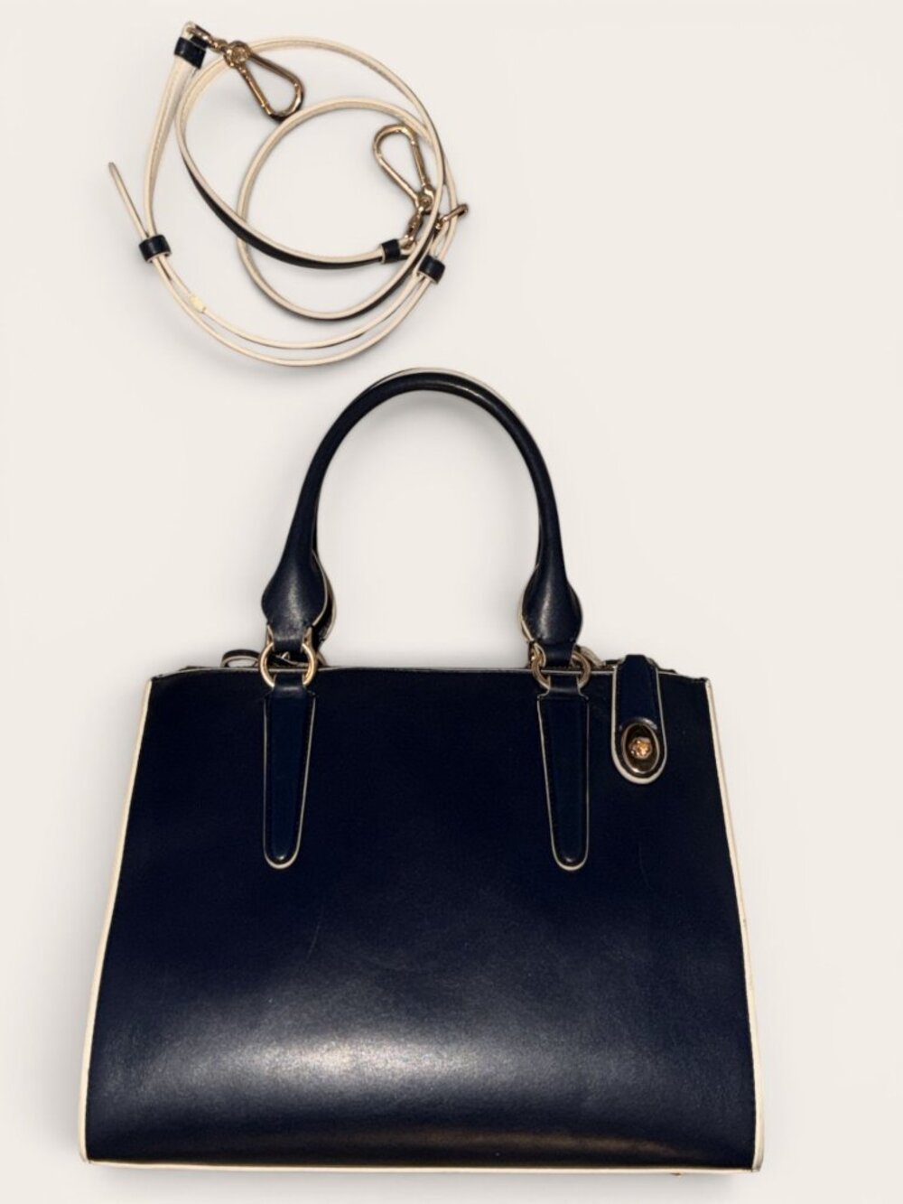 Coach Crosby Carryall 35331 Navy Chalk Colorblock Leather Satchel Gold-tone - Picture 6 of 14